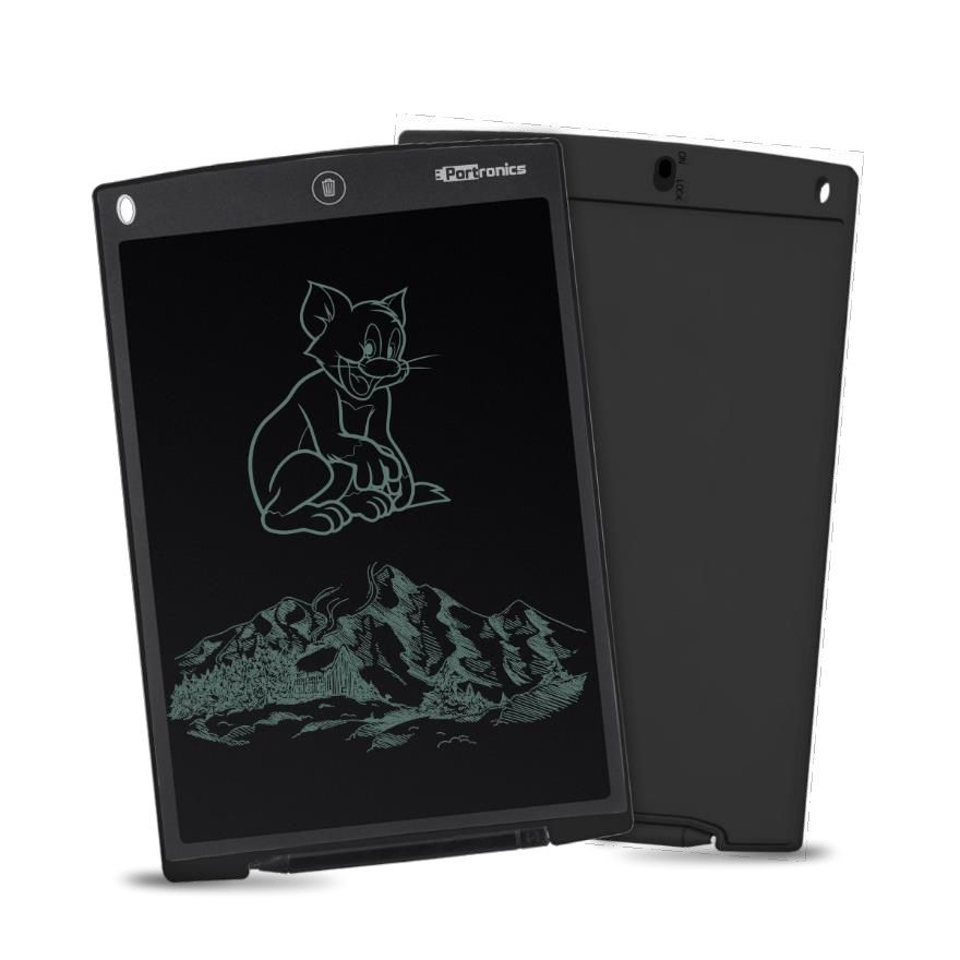Portronics POR-1127 Ruffpad 12D Re-Writeable 30.48cm (12inch) LCD Writing Pad with Content Safety Button 7 x 9.4 inch Graphics Tablet  (Black)